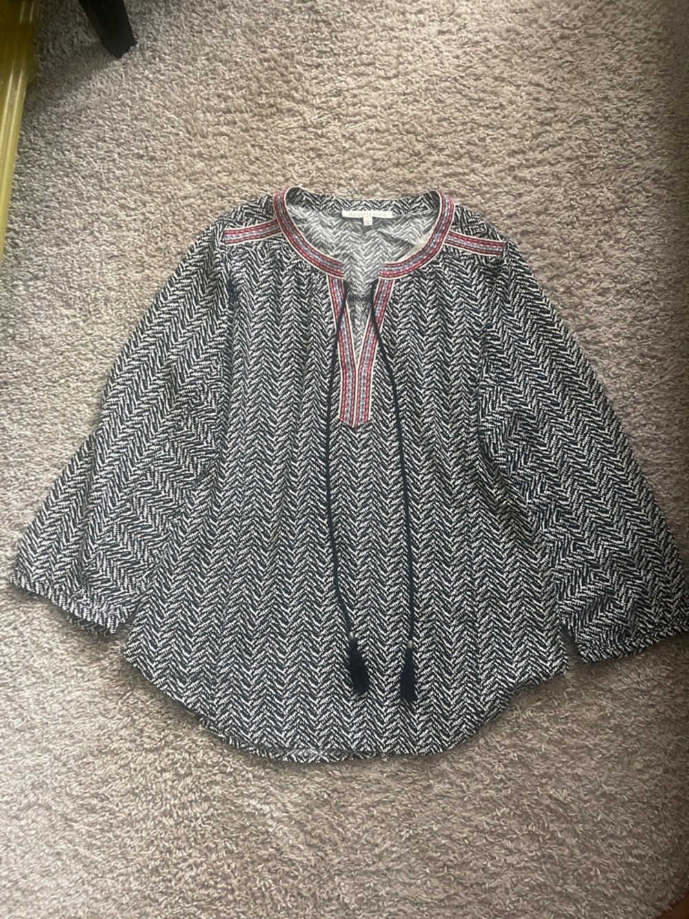 Daniel Rainn Black & White Chevron Tunic with Red Embroidered Trim